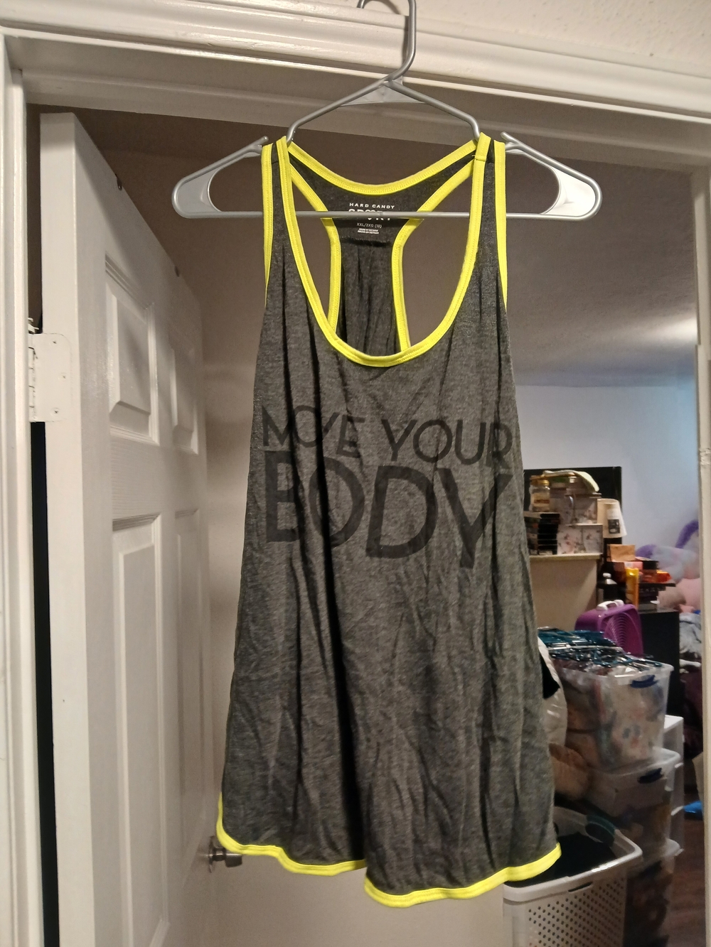 Hard Candy MOVE YOUR BODY Gray Tank with Neon Yellow Trim
